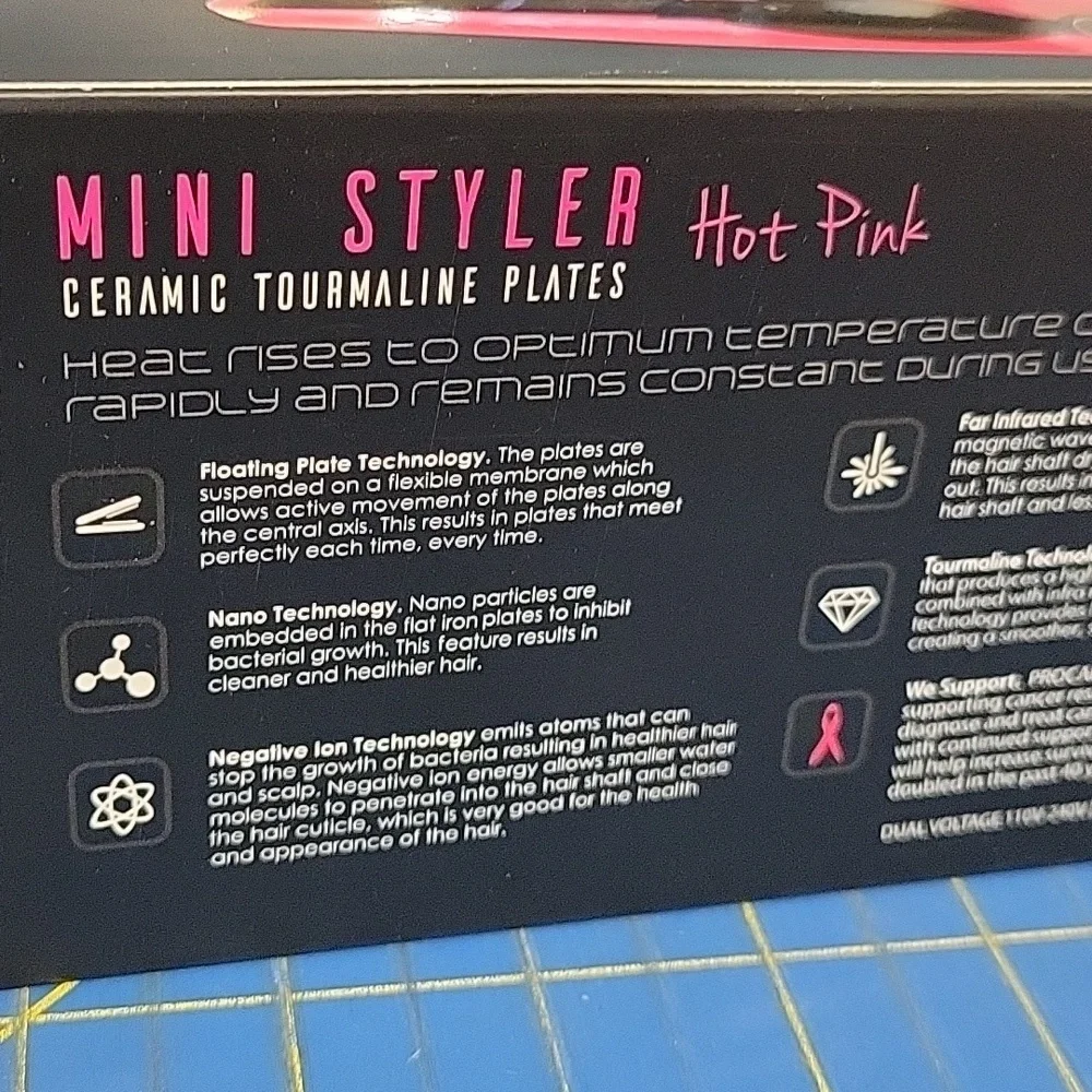 Pro Cabello Hot Pink Mini Styler Ceramic Tourmaline Plates New Sealed Box